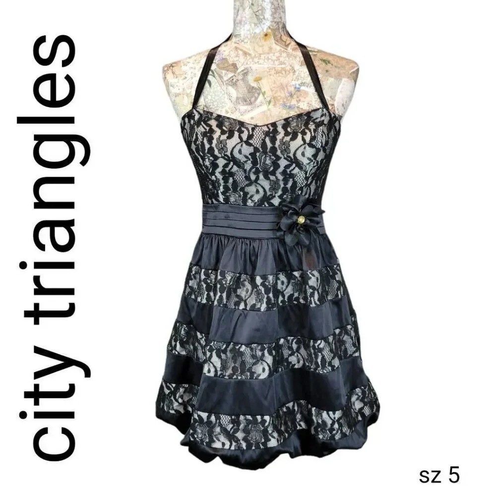 Cocktail Party Evening Black Lacey Layers Satin Strapless Sweetheart Mini Dress